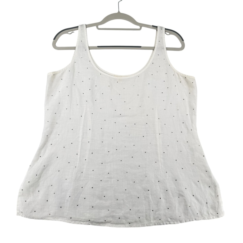 Eileen Fisher 100% Irish Linen Sequin Tank Top Women Medium White Coastal Resort